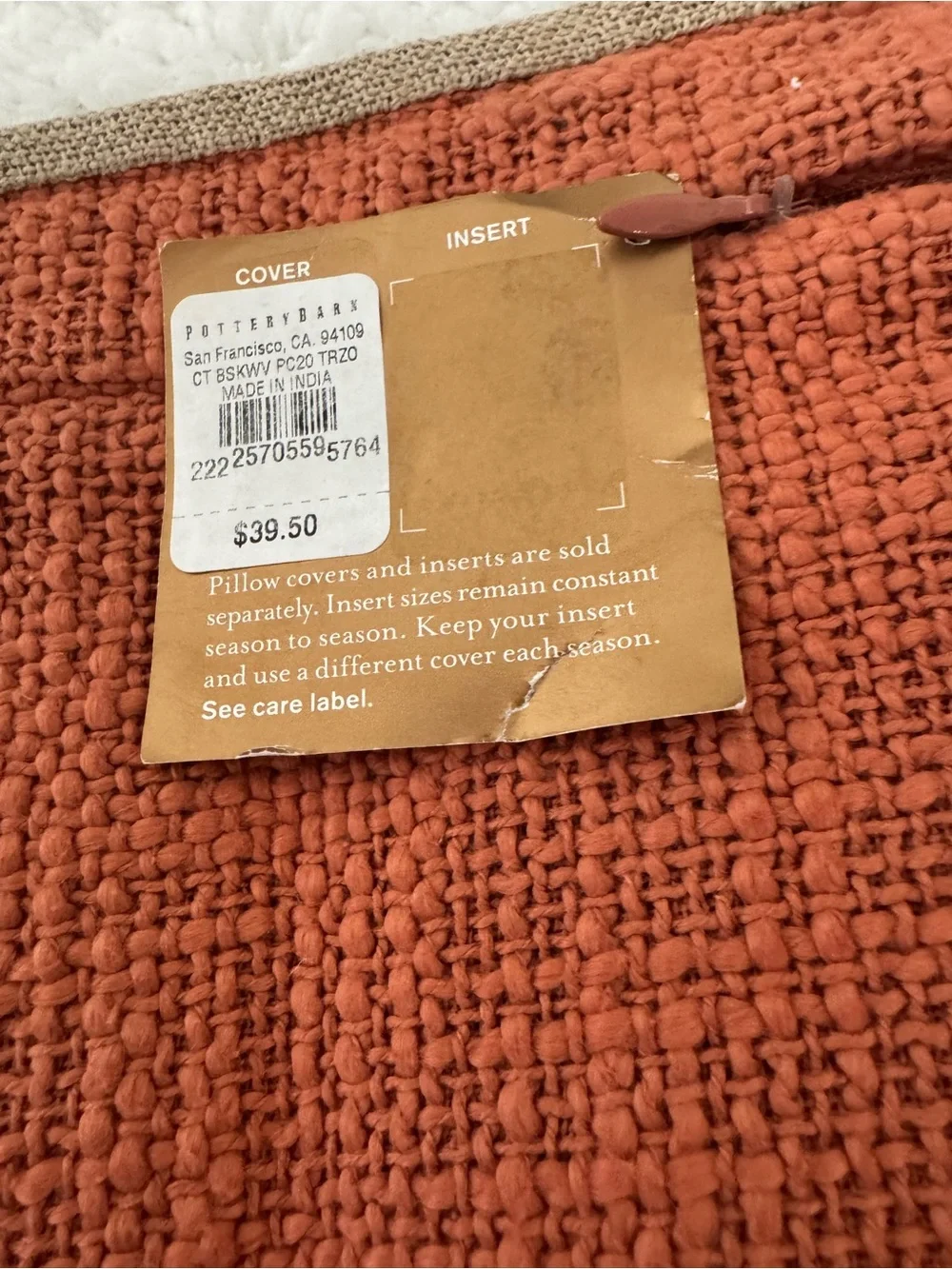 NWT Set of 2 Pottery Barn Textured Burnt Orange Square Throw Pillow Covers